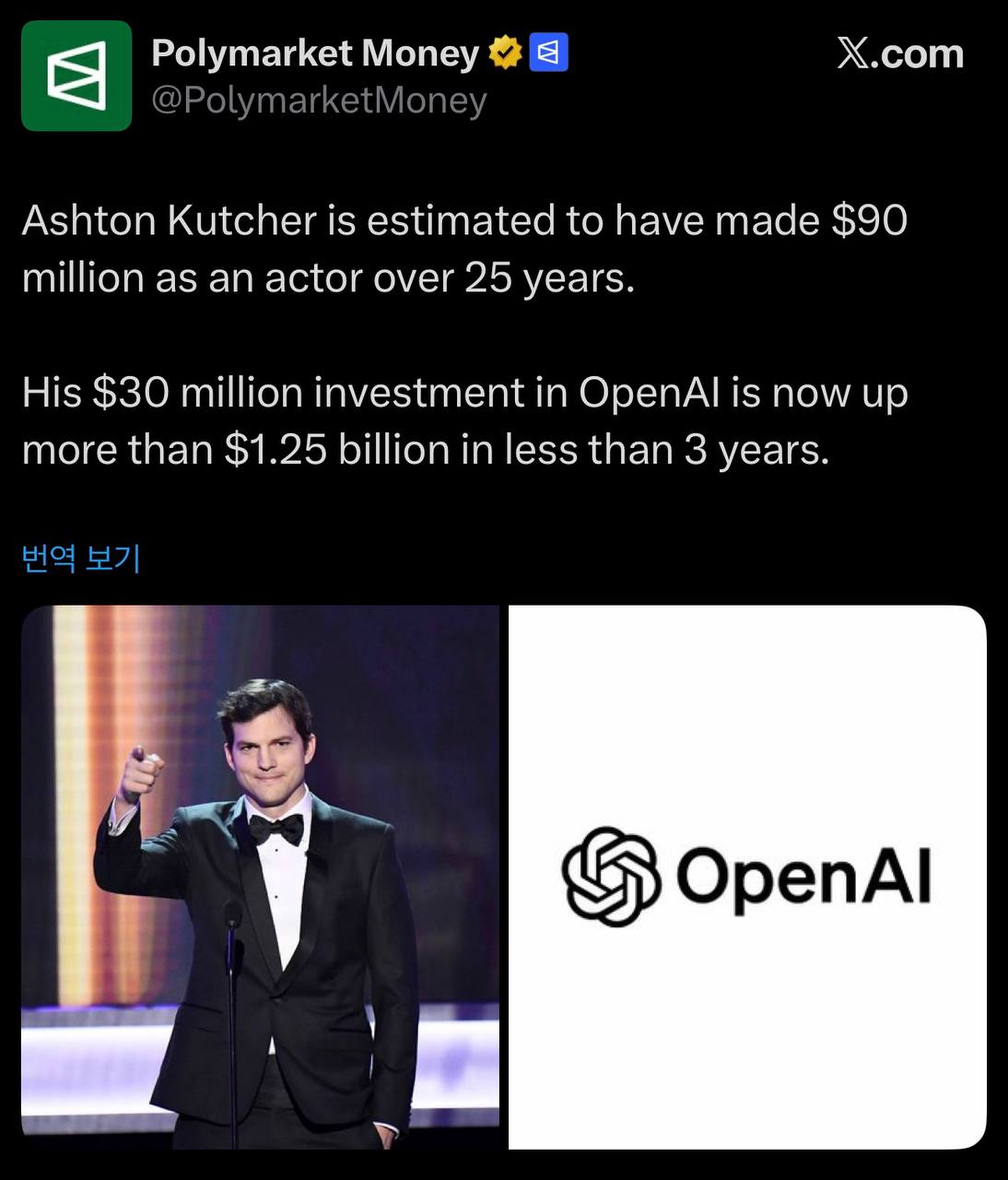 好莱坞演员阿什顿・库彻的投资